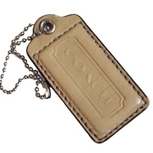 💛 2.5" Large Vintage Y2K Coach Wheat Patent Leather Hang Tag Bag Fob Keychain